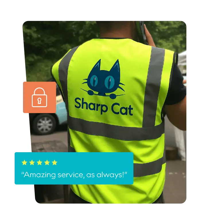 Sharp Cat branding on employee jacket