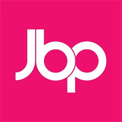 JBP logo in white text on a bright pink square background.