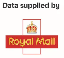 Royal Mail logo with crown symbol and text "Data supplied by" above it.
